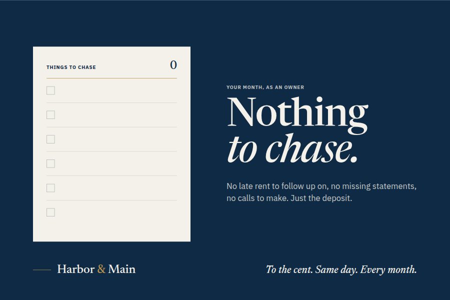 Harbor & Main owner graphic. Nothing to chase.